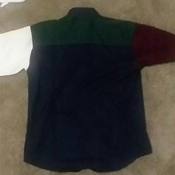 Campus Color Block Short Sleeve Collar Buttons Down y2k Bolo Shirt Men Size M - Picture 5 of 6